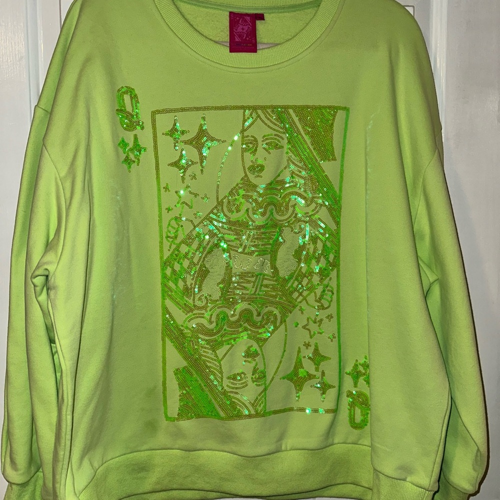 QUEEN OF SPARKLES Lime Sequin Graphic Sweatshirt